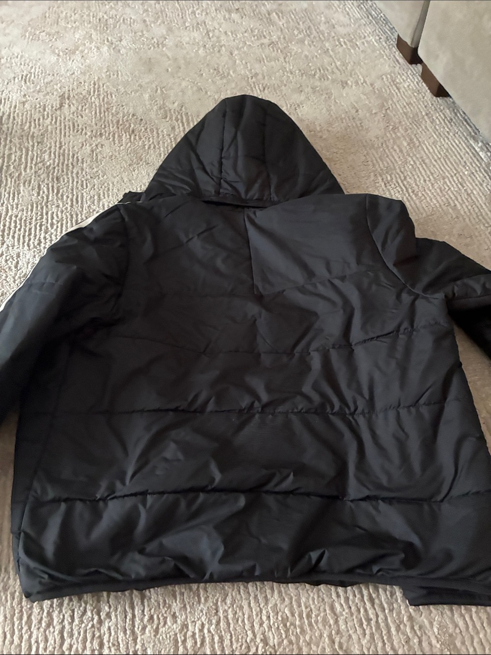 adidas Black Quilted Jacket with White Three-Stripes - Picture 3 of 3
